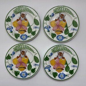 Vintage Lynn Chase Jungle Flowers Bread & Butter Plates 7" Set of 4